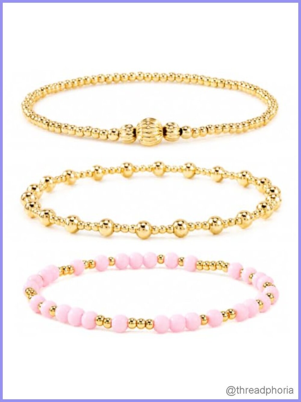 5-Piece Gold Beaded Bracelet Set Waterproof Tarnish Resistant Stretch Cross